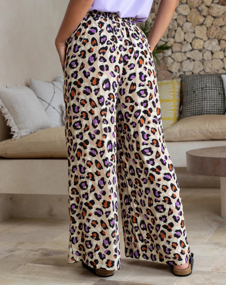 Bonnie Wide Leg Pant – Purple Leopard Print