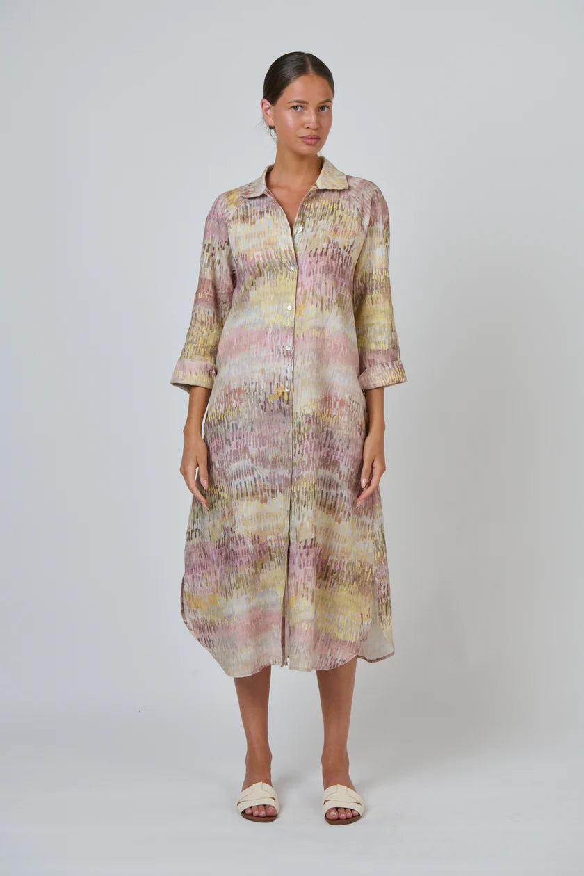 Linen Midi Dress in Jardin Print - GA417
