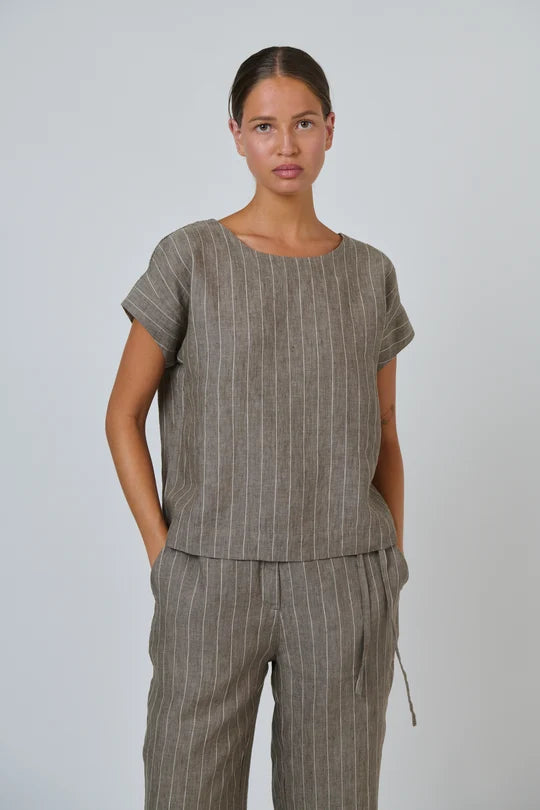 Linen Short Sleeve Top in Gauze - GA686