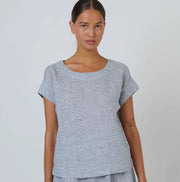 Linen Short Sleeve Top in Sliver - GA686