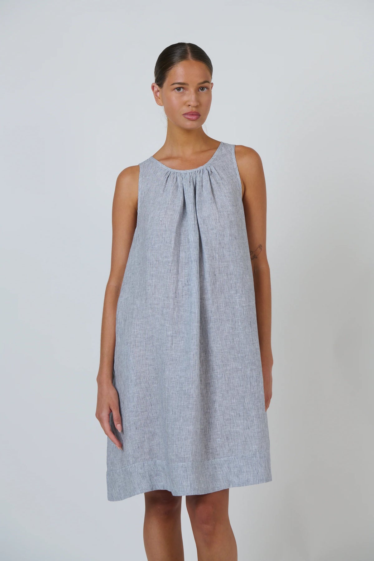 Short Sleeve Linen Dress - Sliver - GA728