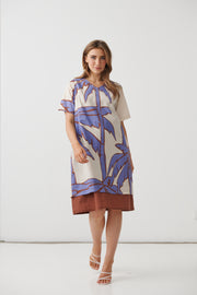 Lilac Palms Dress with Double Layer Hem