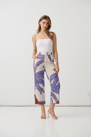 Lilac Palms Pant with Double Layer Cut-Out