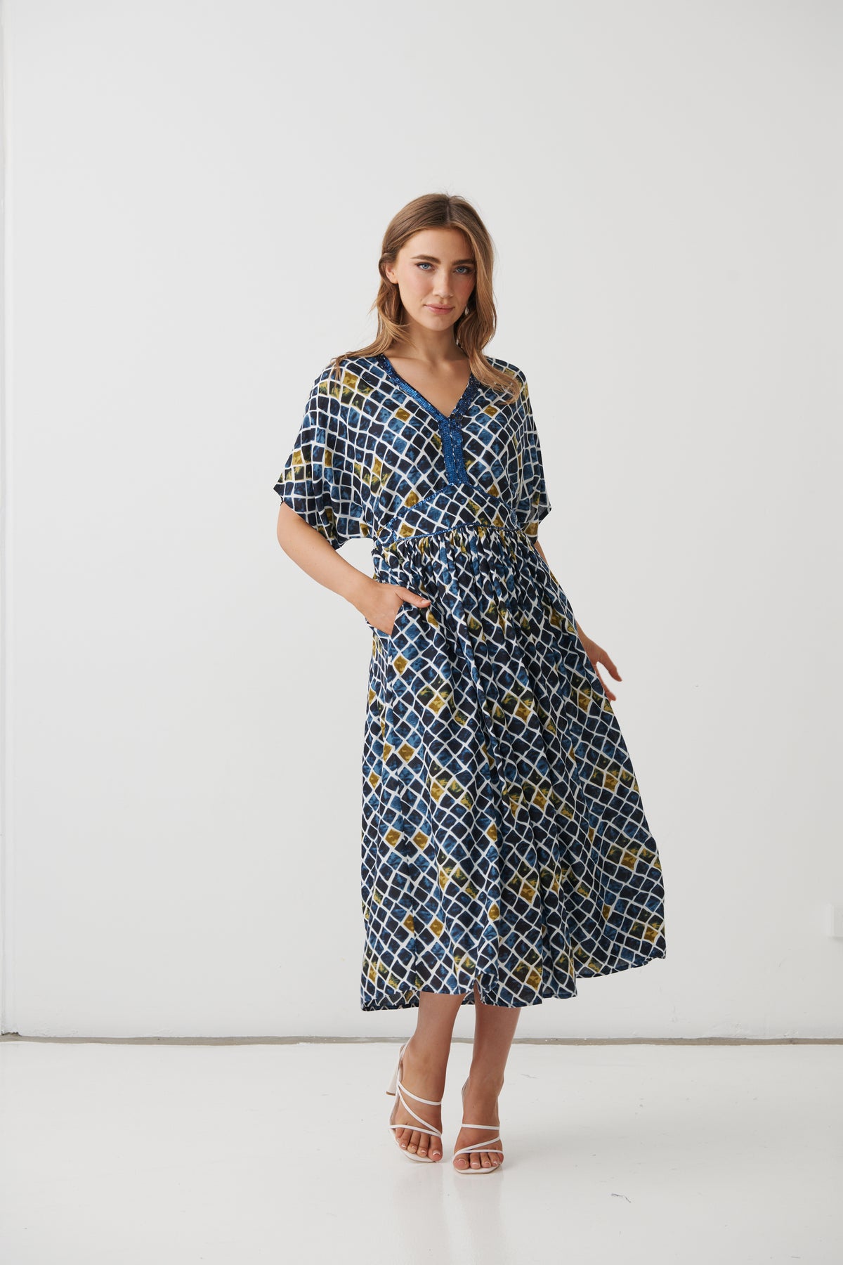Printed Dress With Sequins and Belt