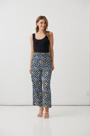 Printed Straigh Leg Pant with Elastic Waist