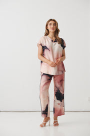 Desert Mirage Blouse with V Neck -Pink
