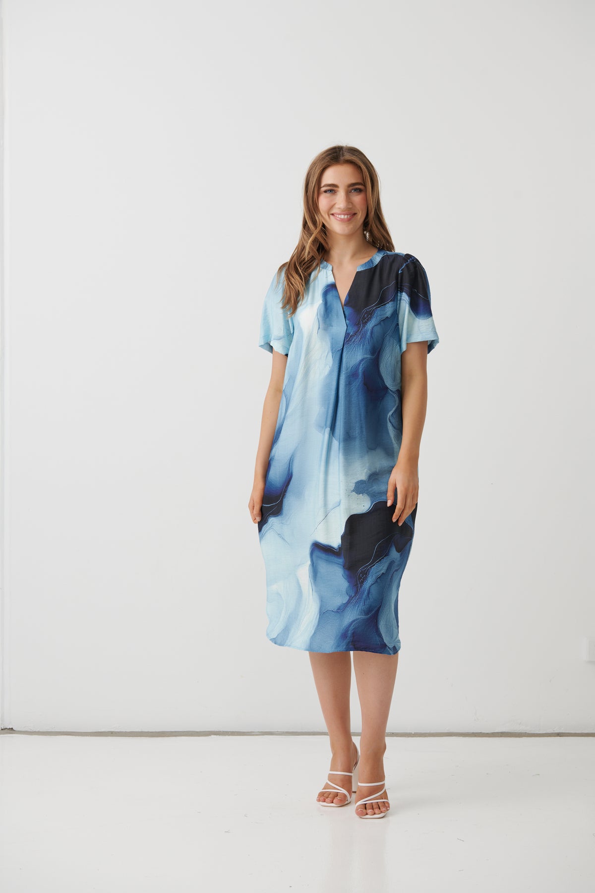 Desert Mirage Dress with Scoop Hem - Blue