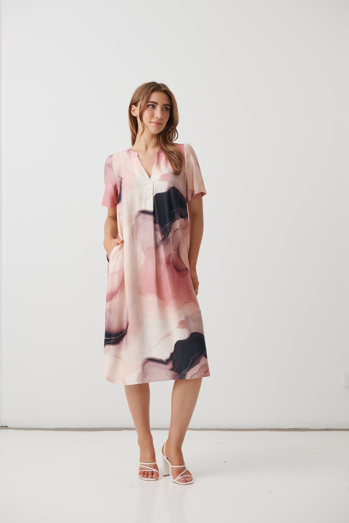 Desert Mirage Dress with Scoop Hem - Pink