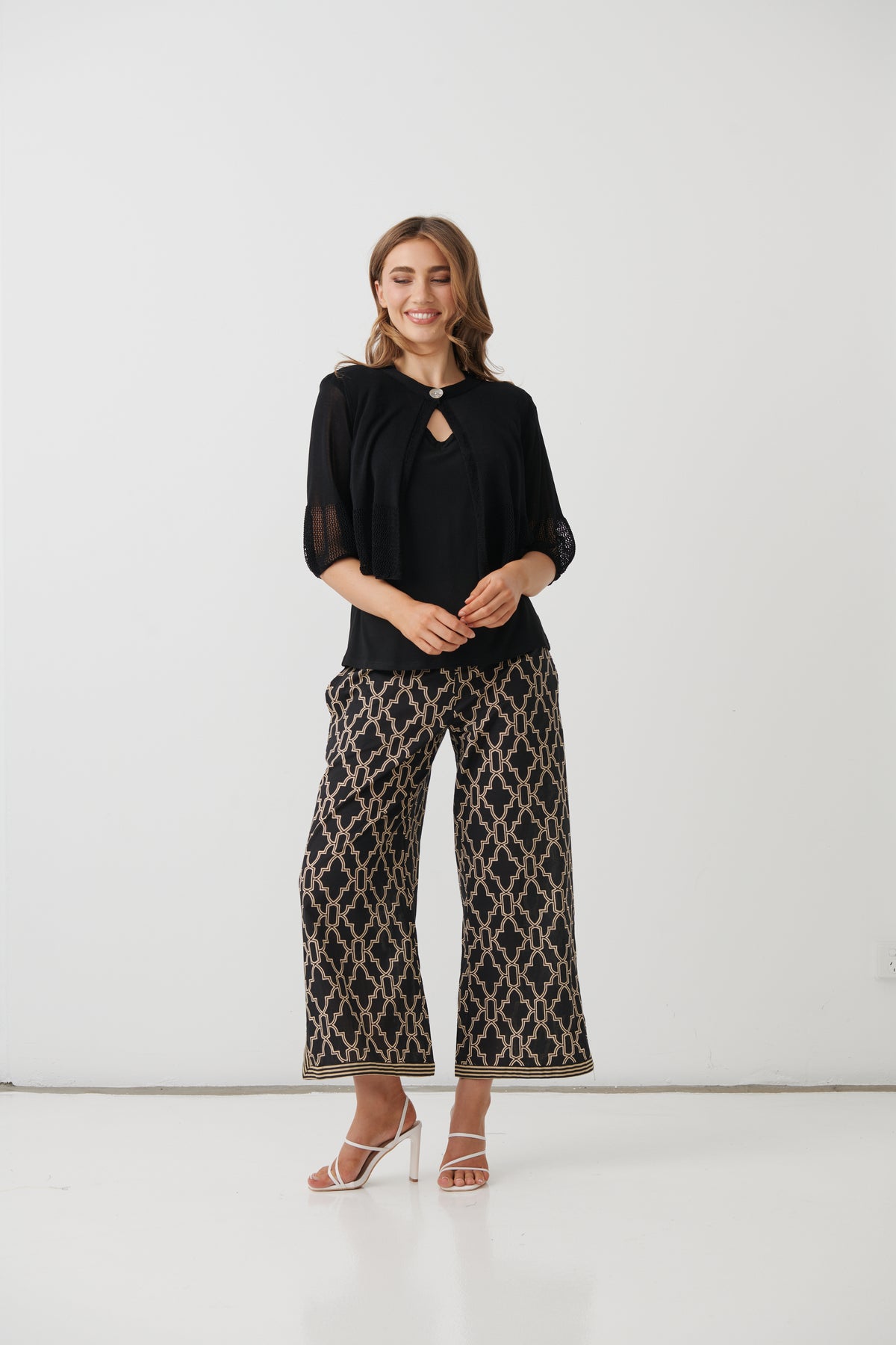 Crochet Jacket with Shell Button - Black