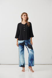 Half Placket Blouse with Cuffs -Black