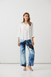 Half Placket Blouse with Cuffs - White