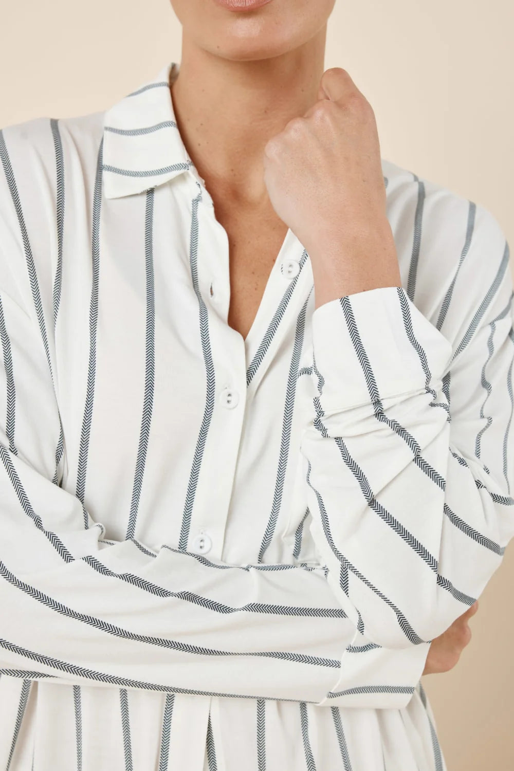 Harlow Bamboo Striped PJ Set  Ivory - Ivory