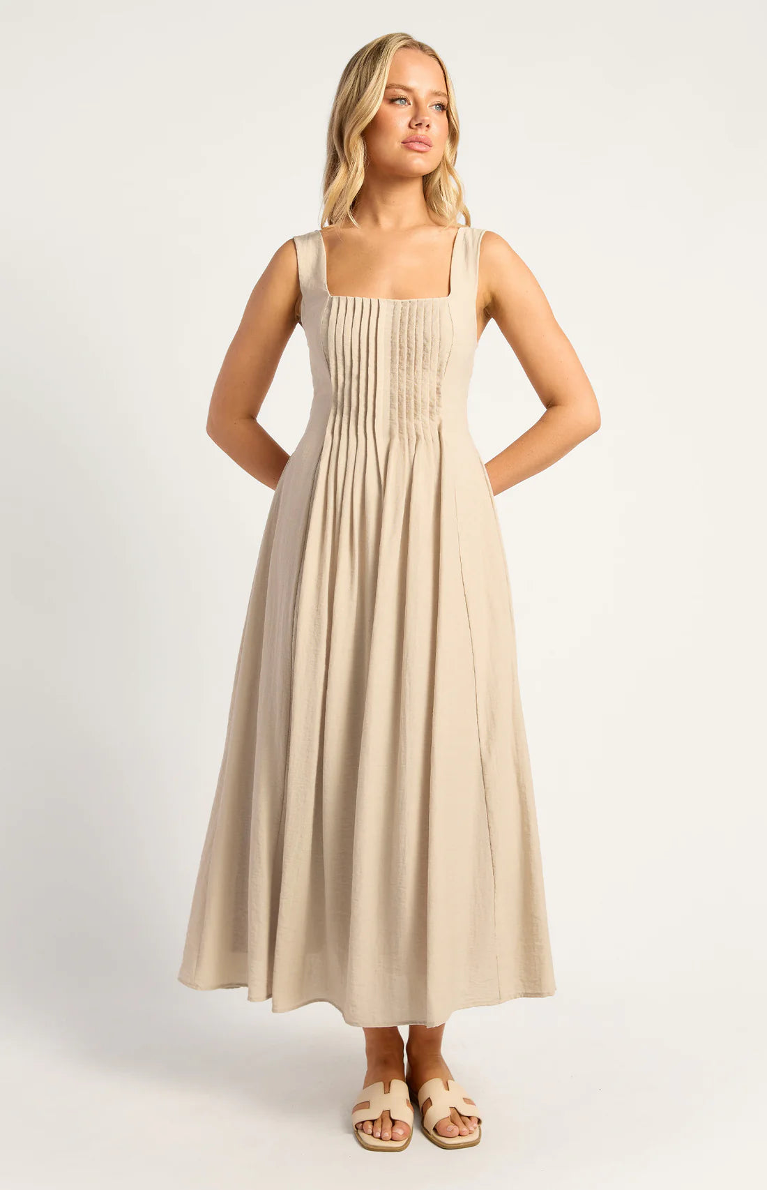 Pleated Bodice Detail Midi Dress