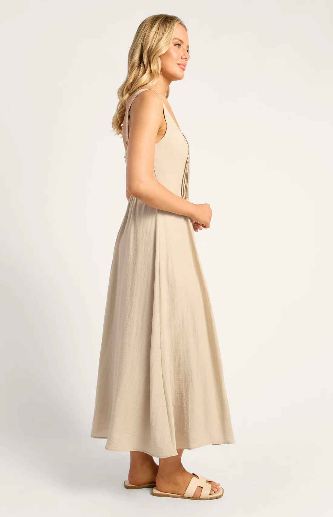 Pleated Bodice Detail Midi Dress