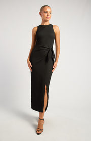 Racer Neckline Front Tie Stretch Jersey Dress
