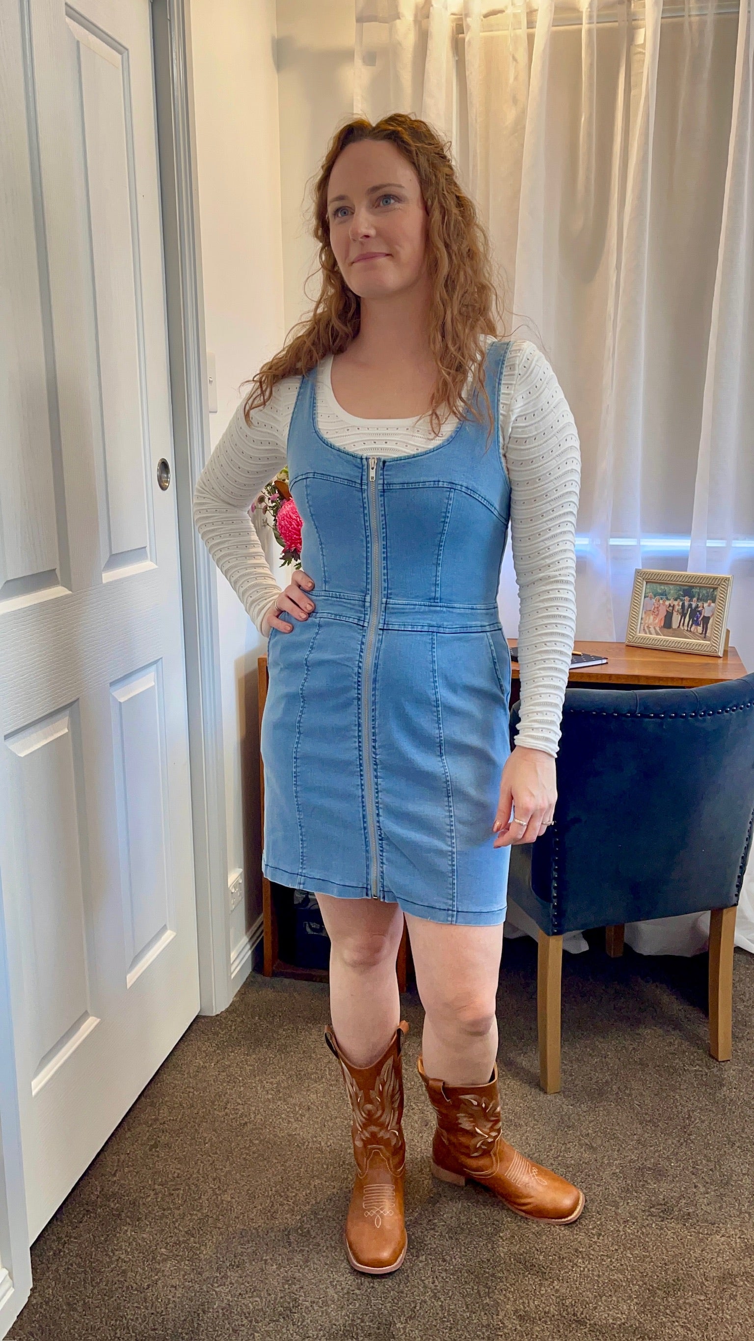 Isla Zip-Front Denim Mini Dress – Light Wash