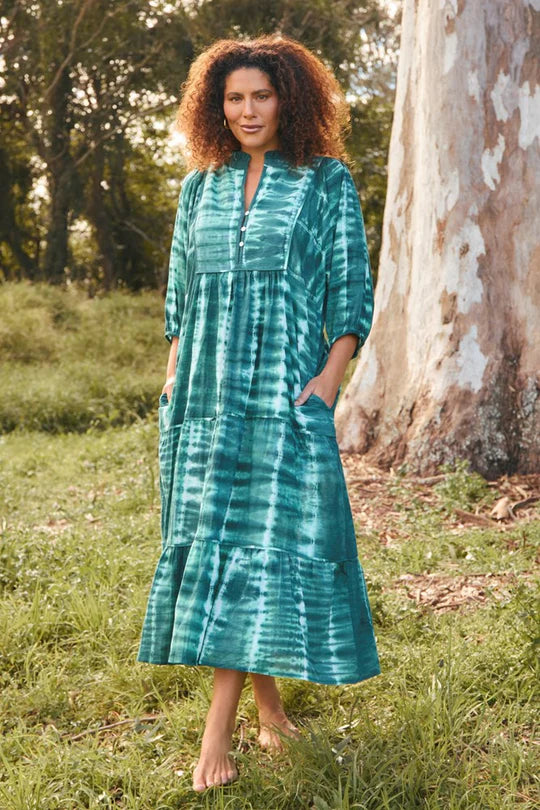 Mirabelle Frill Dress in Shibori Green