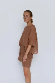 Olivia Linen Top - Clay