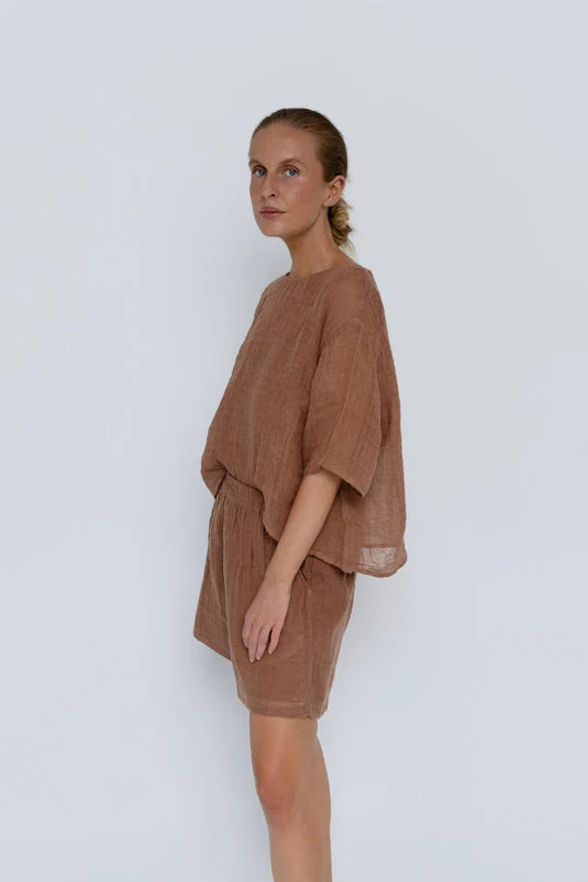 Olivia Linen Top - Clay