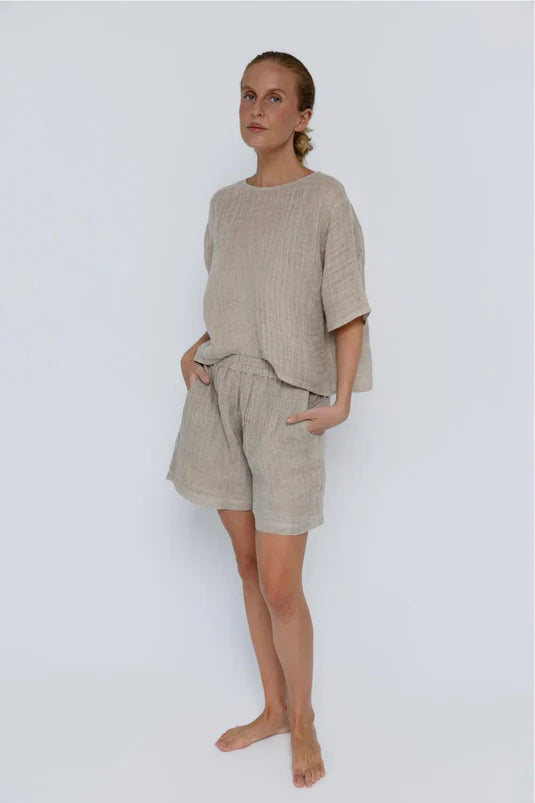 Olivia Linen Top - Natural