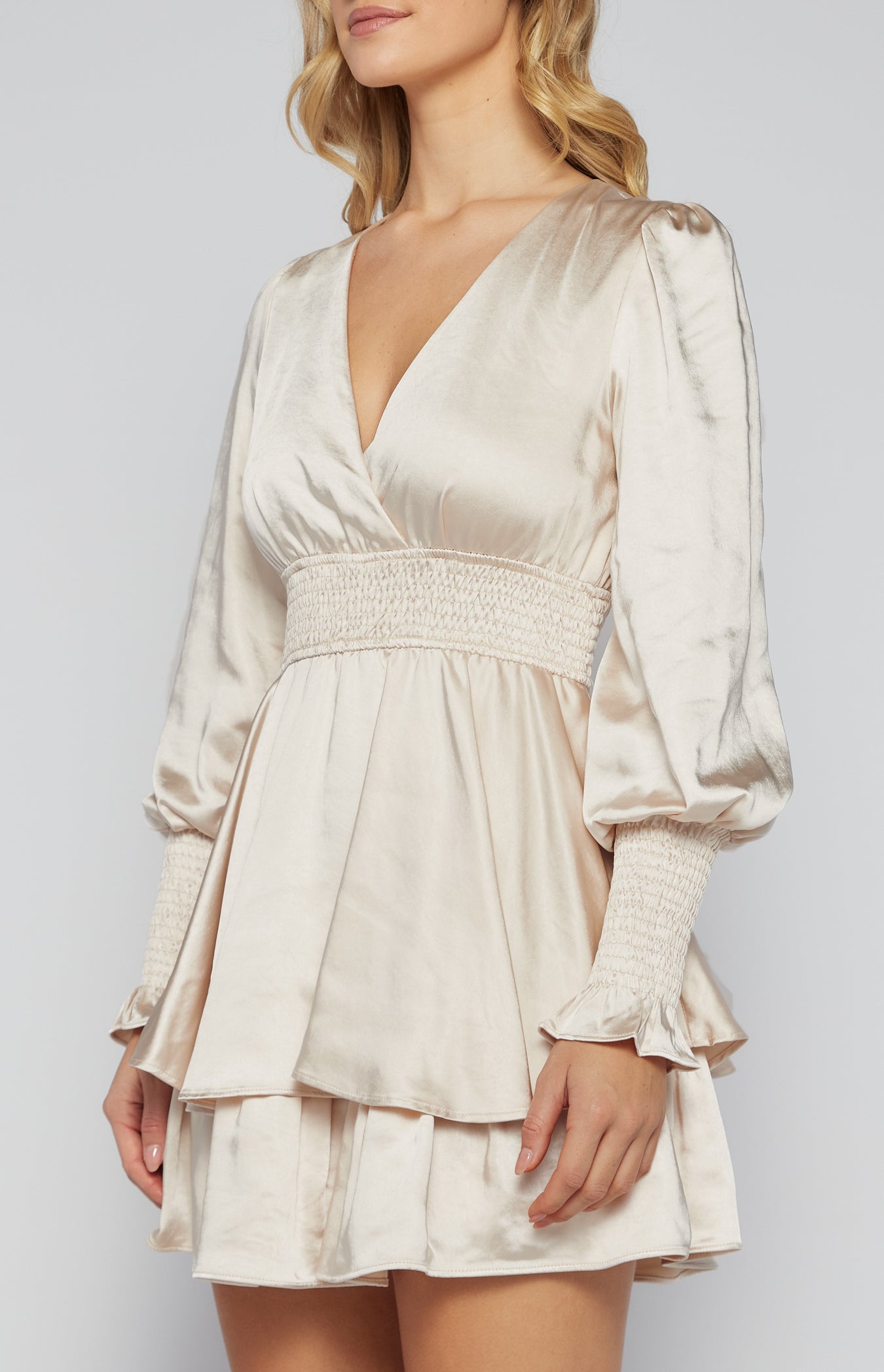 Satin Mini Dress with Double Ruffle Hem