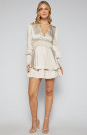 Satin Mini Dress with Double Ruffle Hem