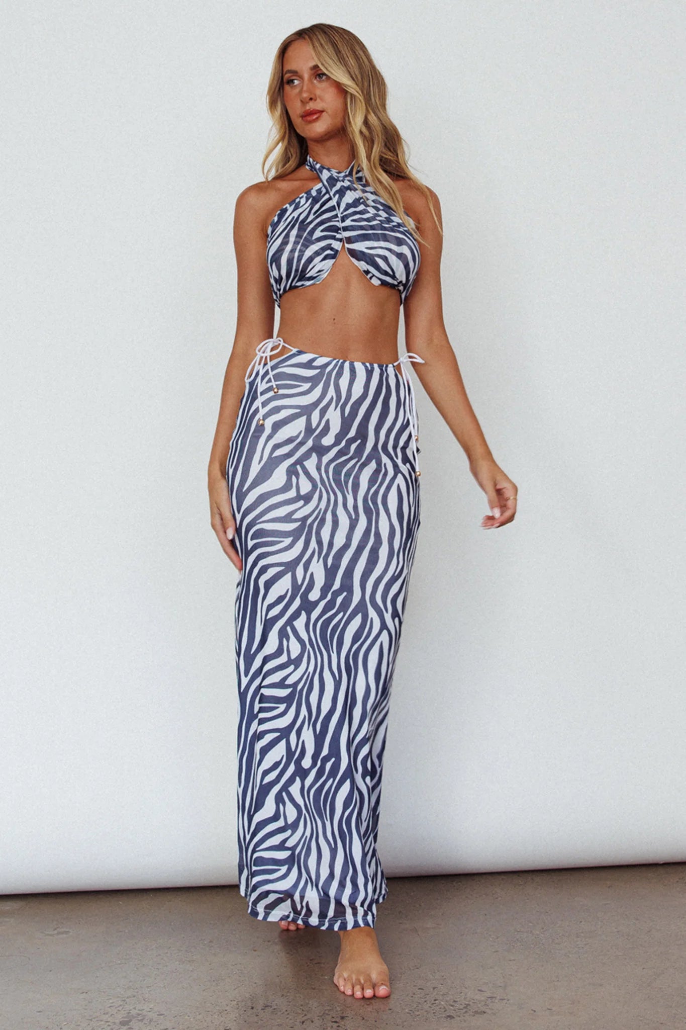 Zahara Mesh Two-Piece Set – Navy Zebra