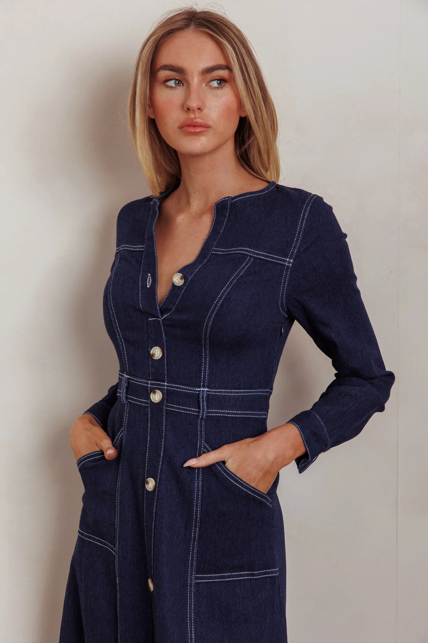 Valencia Button-Front Denim Midi Dress – Indigo