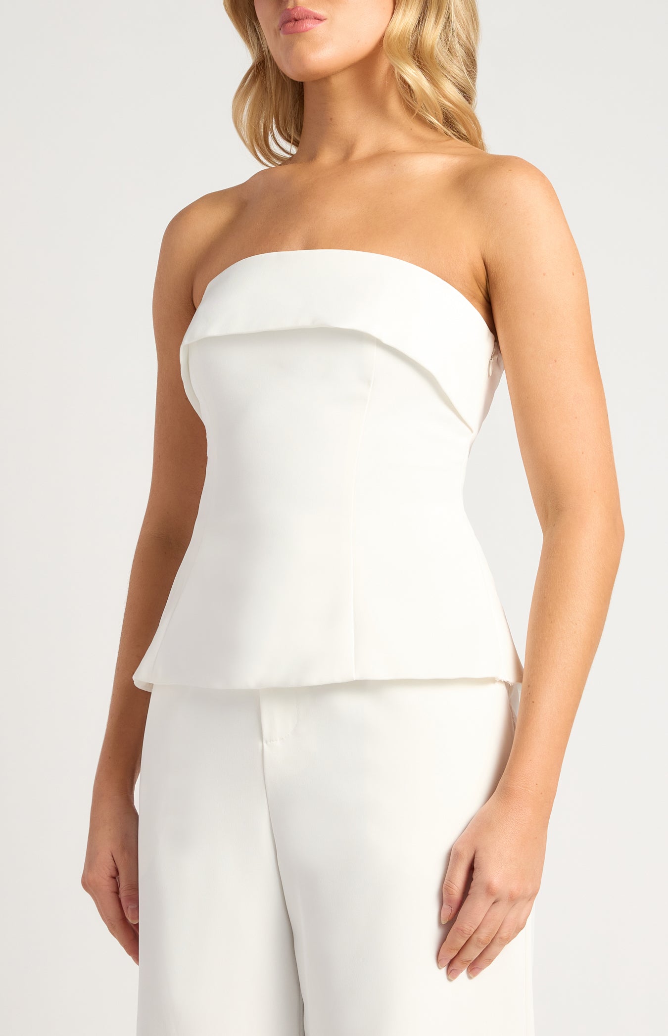 Strapless Lace-Up Back Top & Pants Set – White