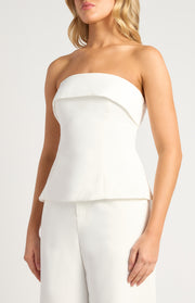 Strapless Lace-Up Back Top & Pants Set – White