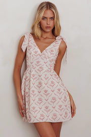 Ivory with Pink Floral Mini dress Tie Shoulder