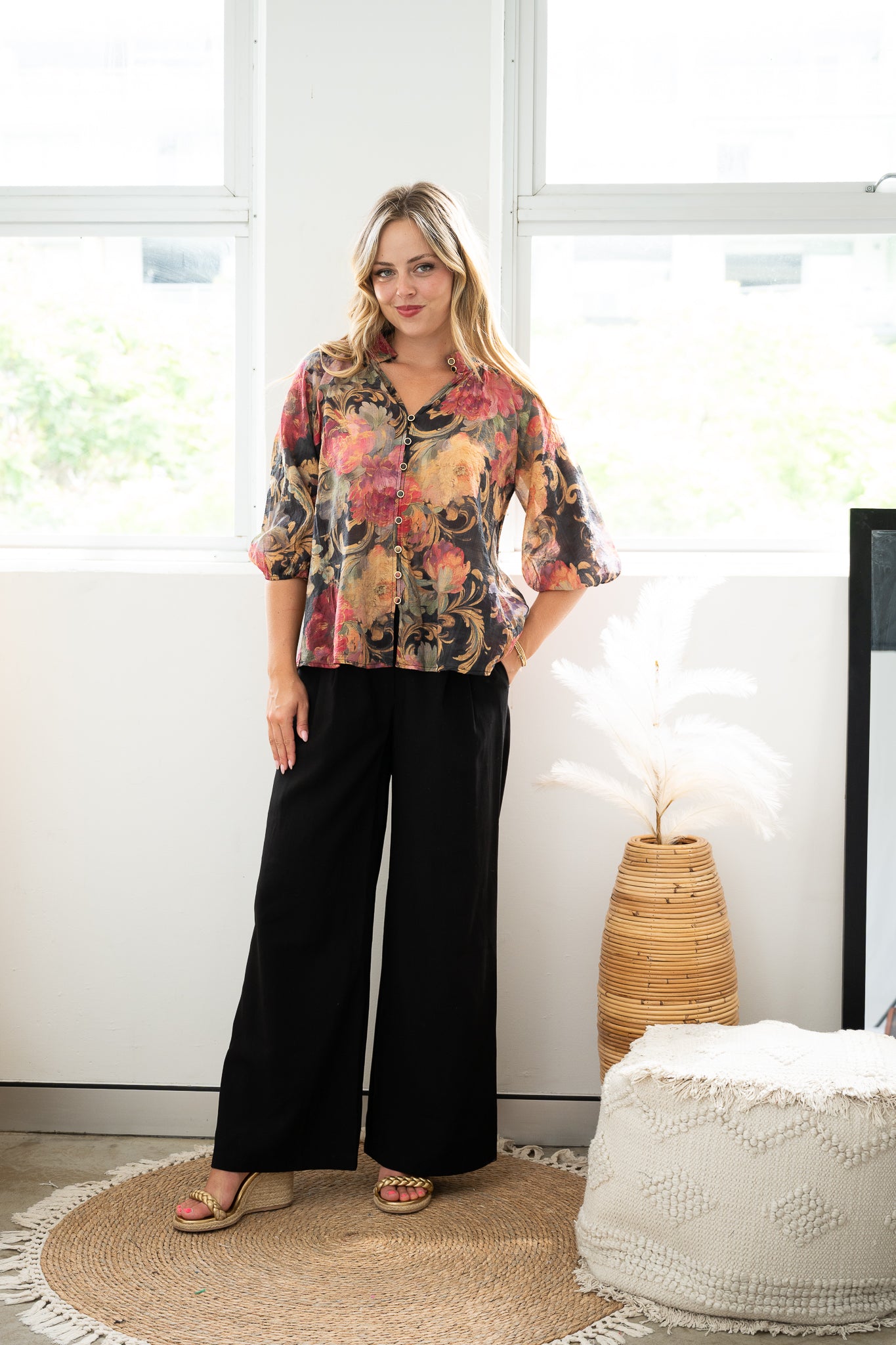 Baroqeue Rose Short Sleeve Blouse