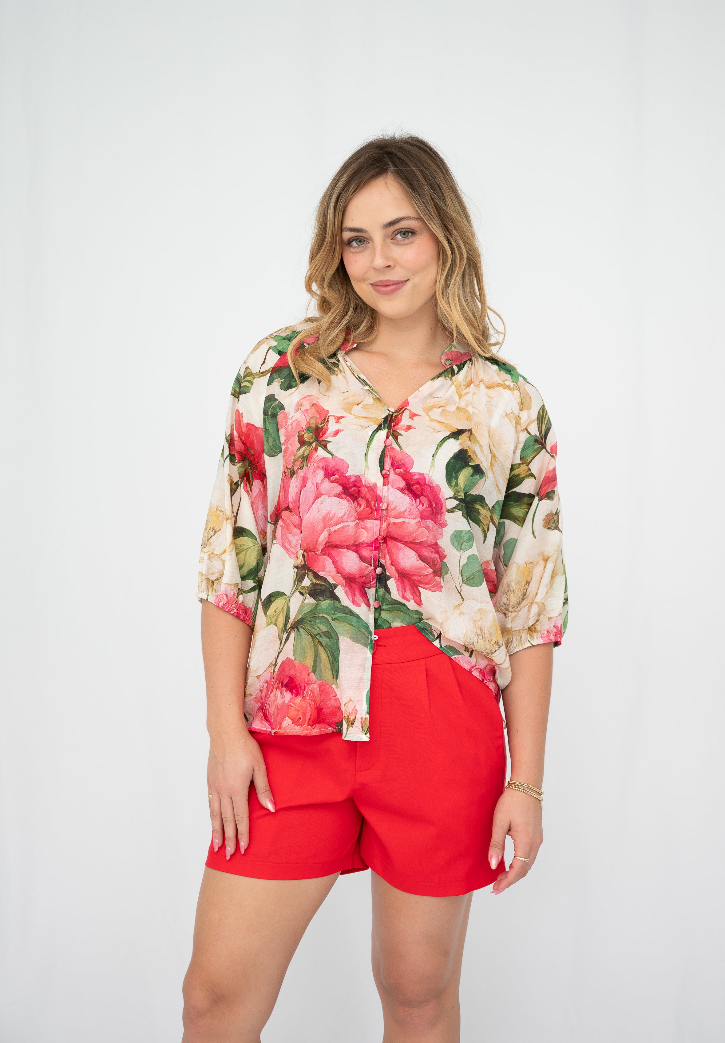 Peony Floral Short Sleeve Blouse