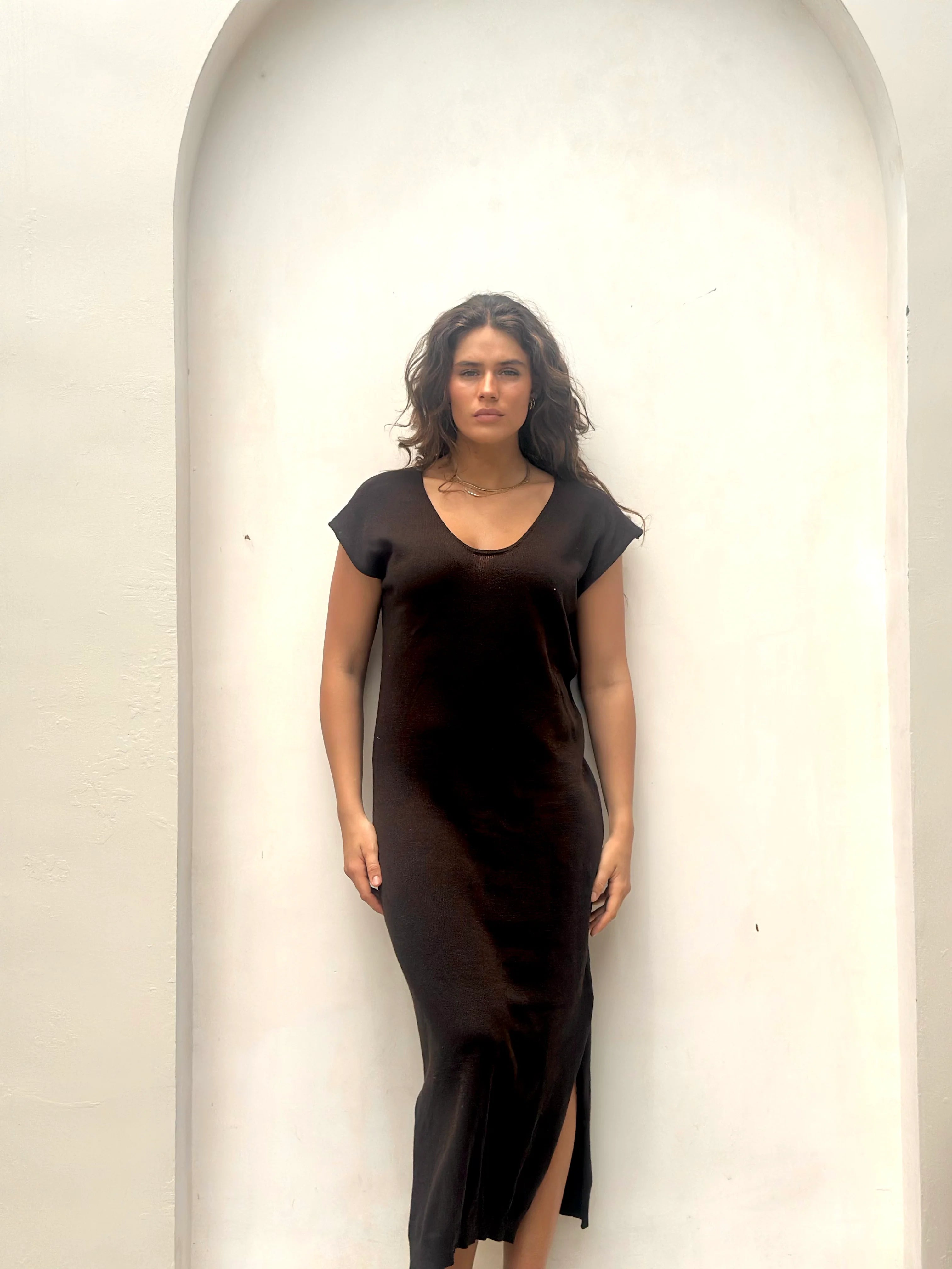 Bea Chocolate Cotton Yarn Maxi Dress