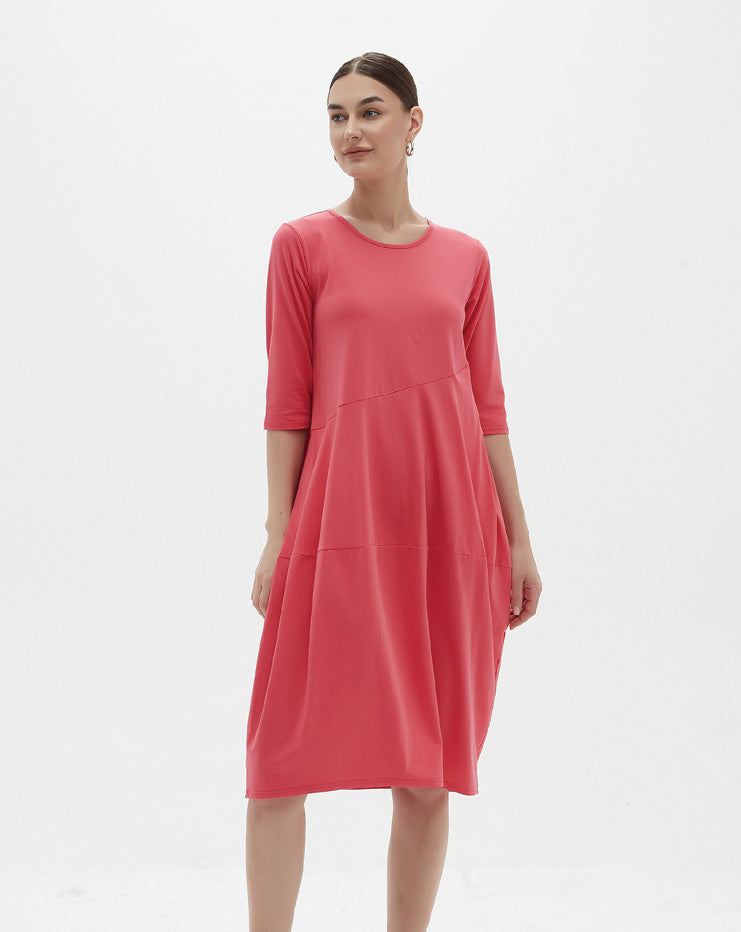 Diagonal Seam Summer Dress - Candy Pink