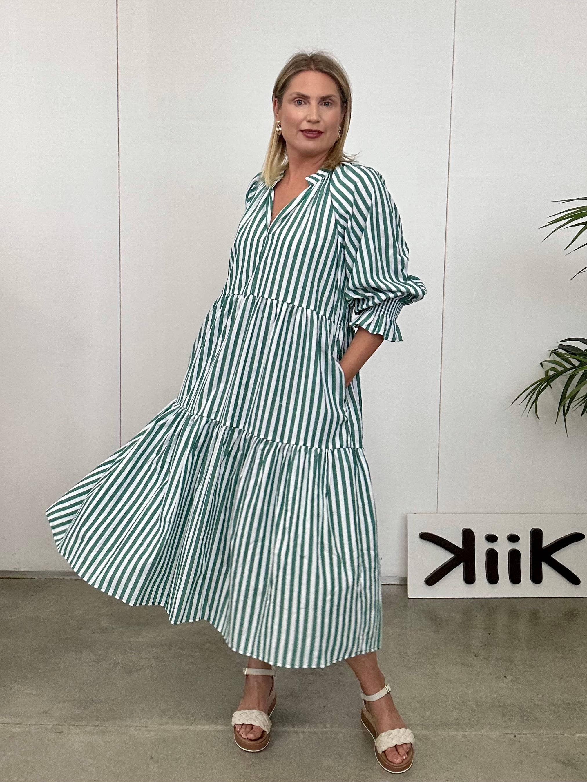EIGHT EIGHT FIVE DRESS - Green Stripe