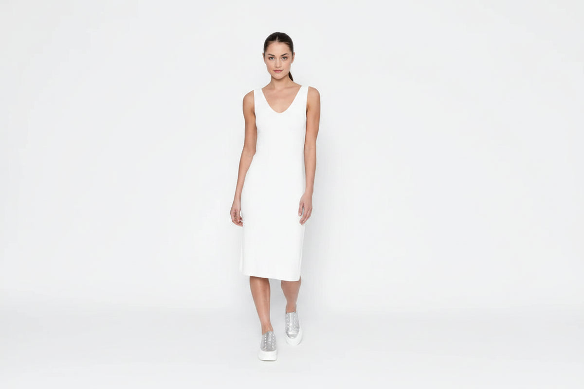 Essentials Reversable Rayon Slip Midi Length - White