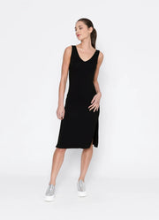 Essentials Reversable Rayon Slip Midi Length - Black