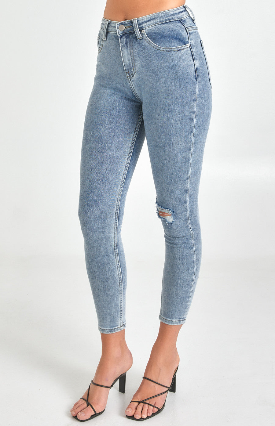 High Waisted Skinny Jeans with Knee Rip