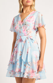 Floral Chiffon Dress With Ruffle Detailed Hem