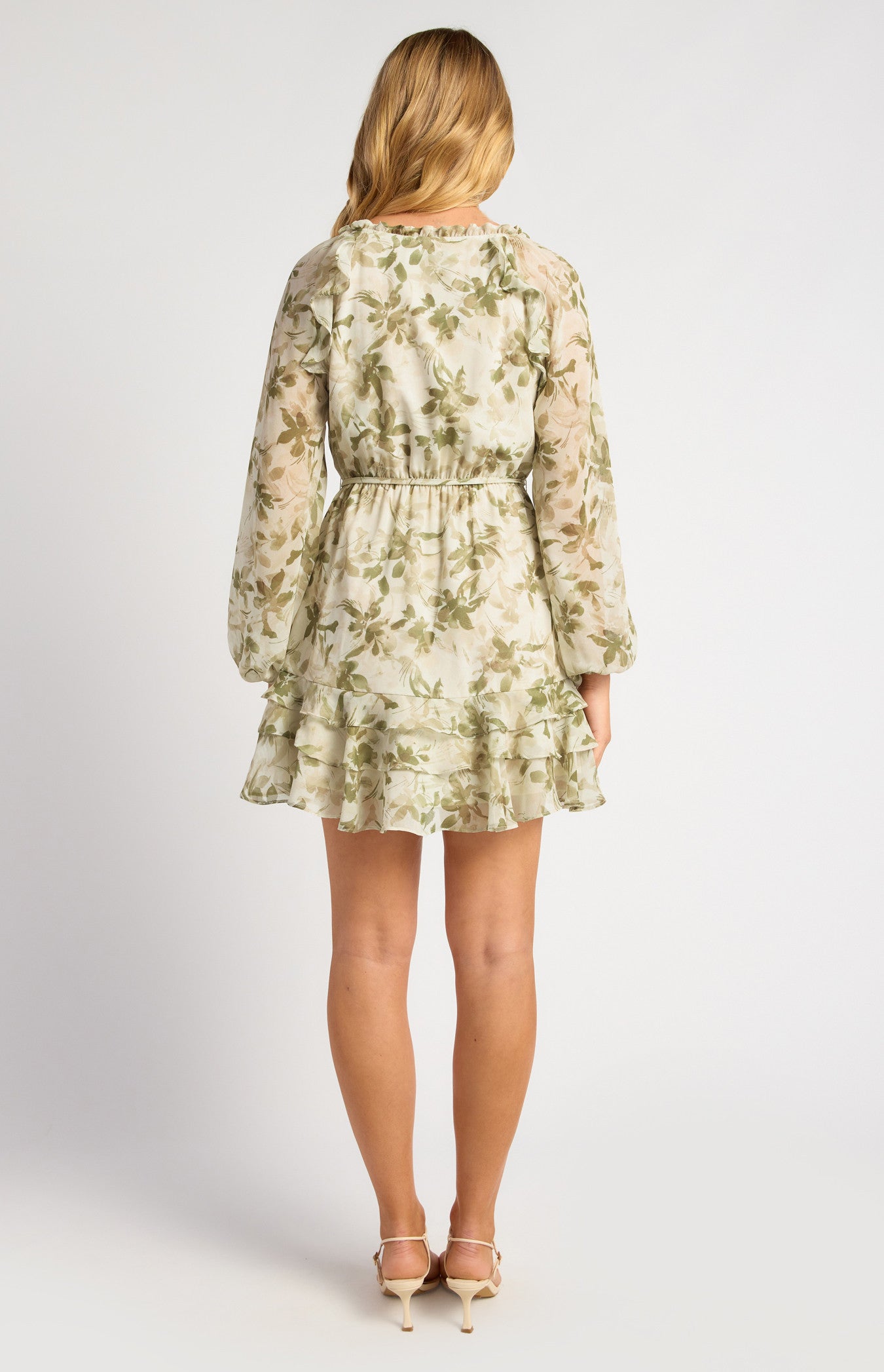 Floral Print Chiffon Dress With Elastic Waist And Ruffle Details