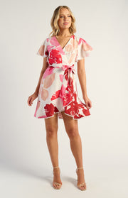 Lace Trim Detail Abstract Floral Dress