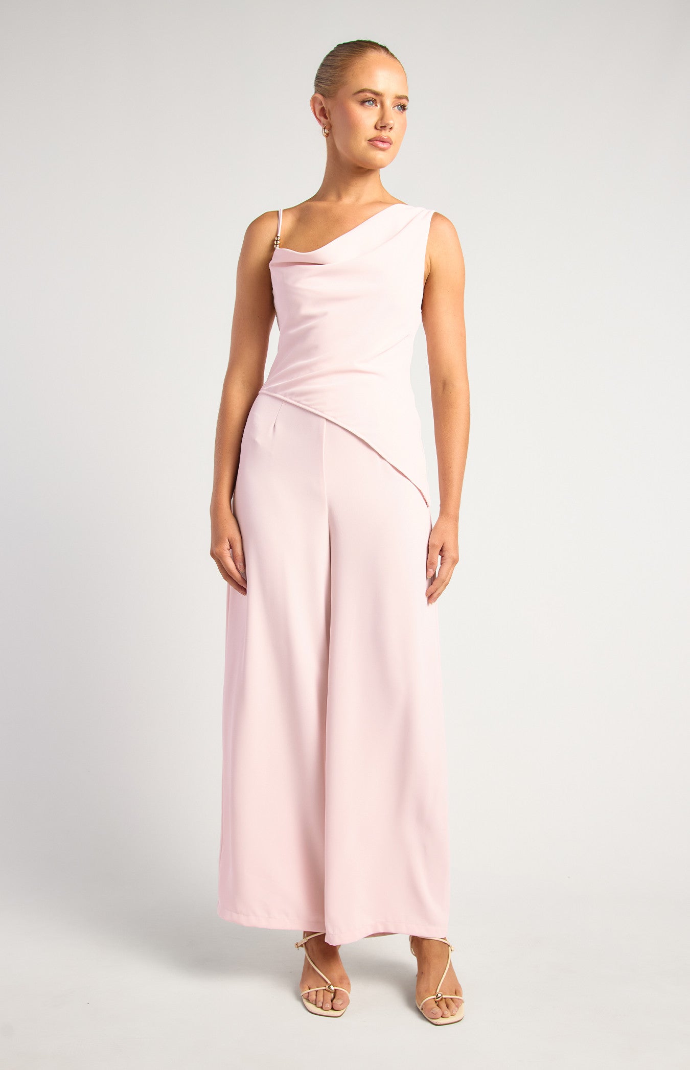 Cowl Neckline Asymmetric Detail Jumpsuit