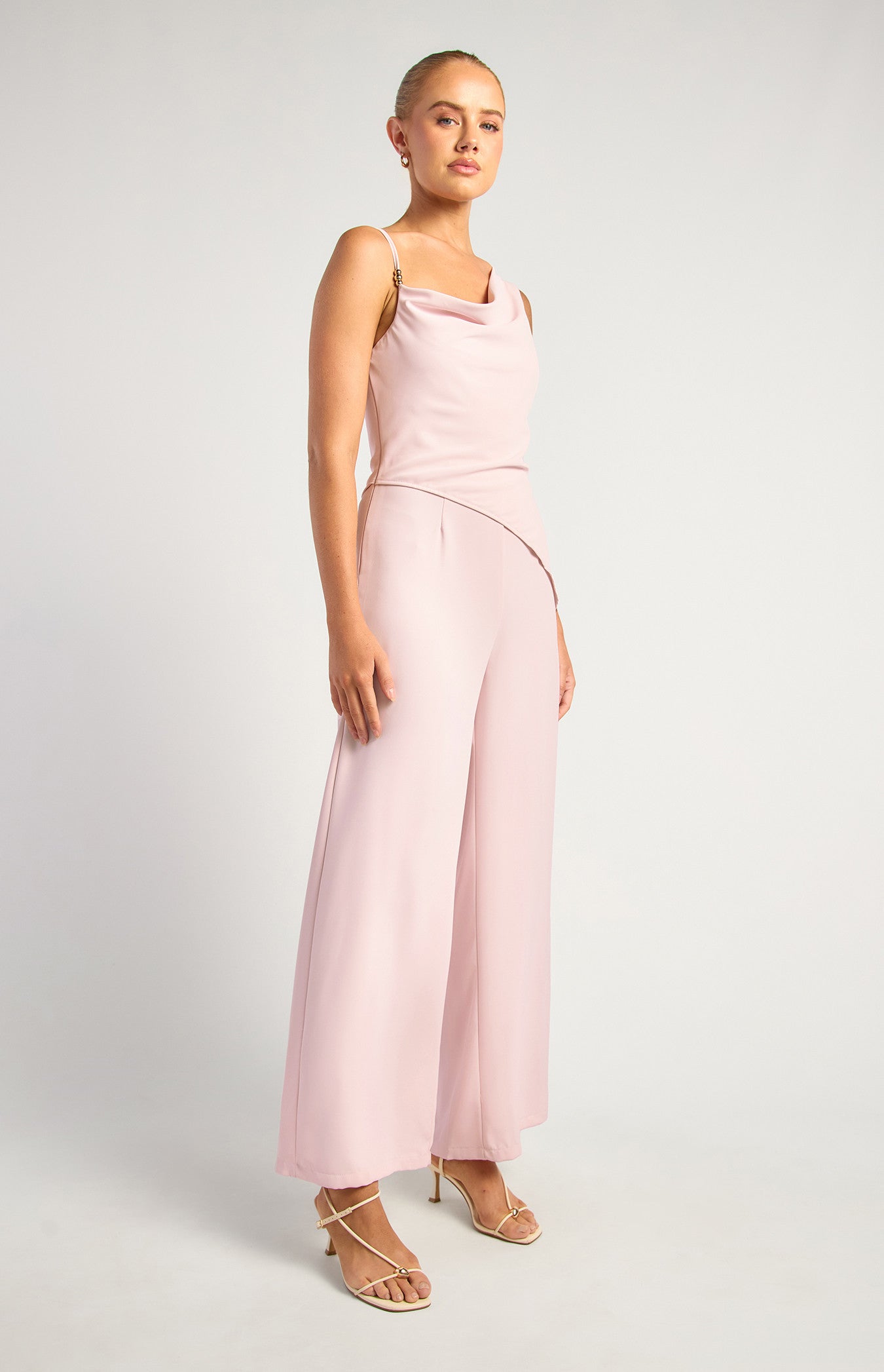 Cowl Neckline Asymmetric Detail Jumpsuit