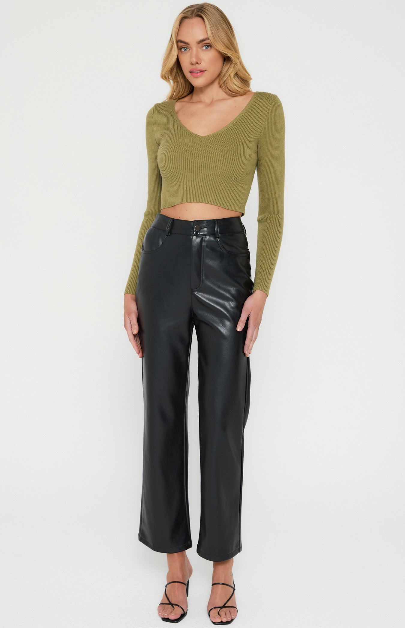 V Neckline Long Sleeve Basic Knit