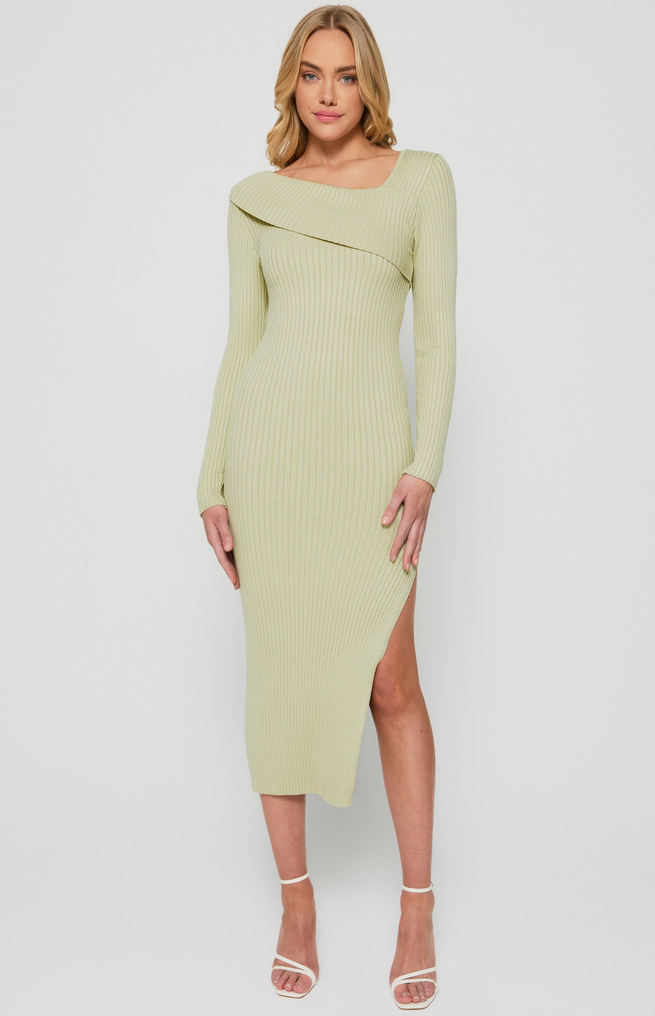 Asymmetrical Neckline Knit Dress with Side Split