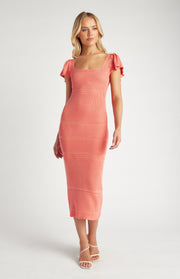 Butterfly Sleeve Crochet Knit Midi Dress