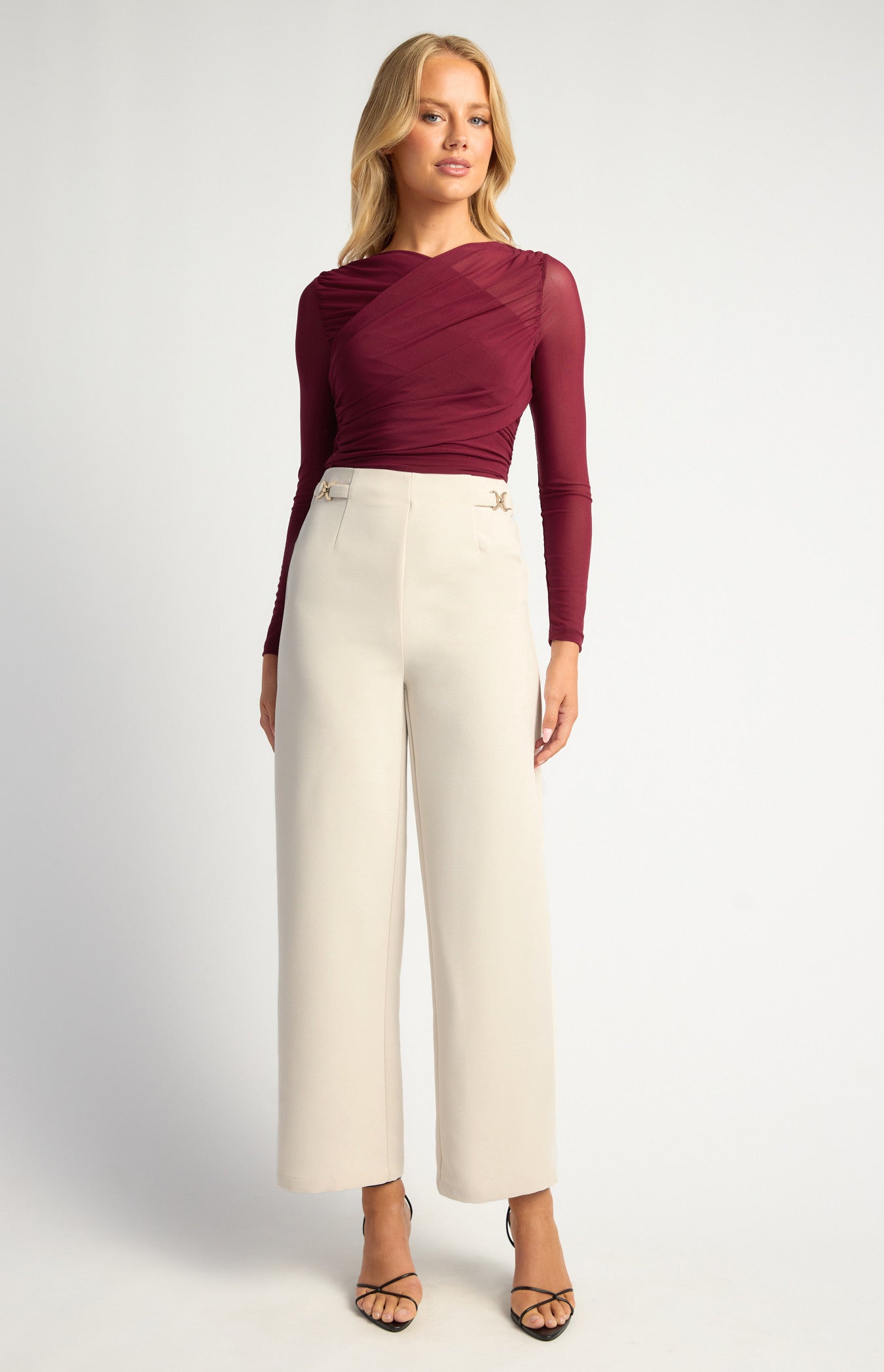 Double Gold Buckle Detail Straight Leg Pants | Beclyn Boutique