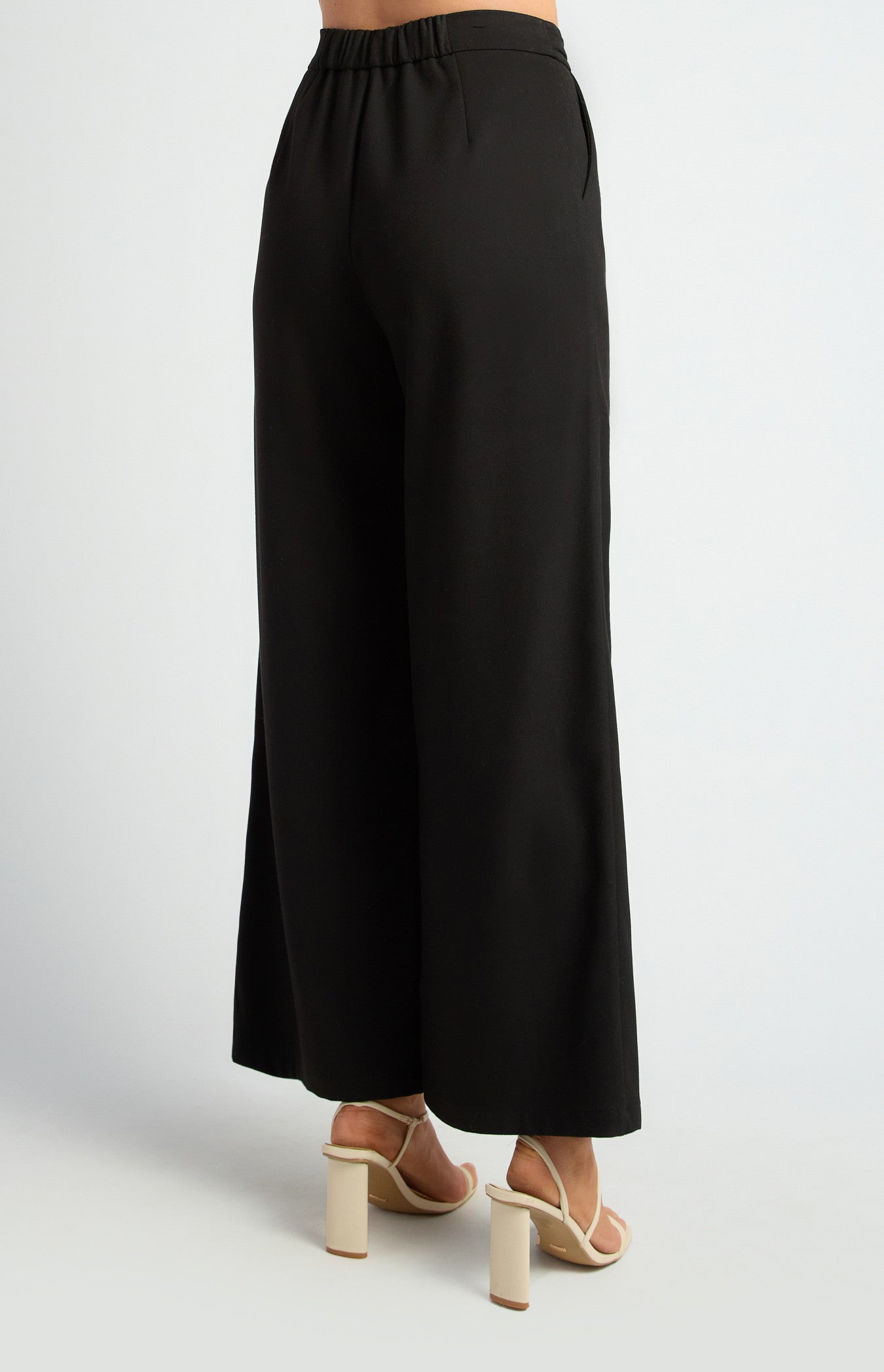 Faux Wool Wide Leg Pants With Gold Buckle Detail