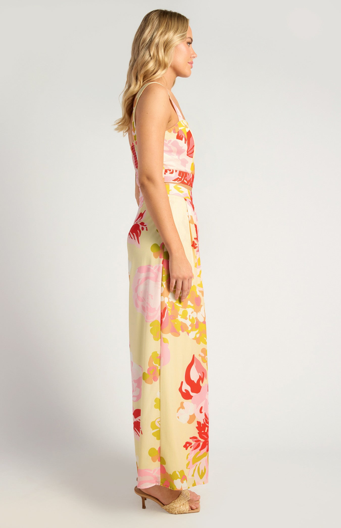 Floral Print Top & Pleated Pants Set